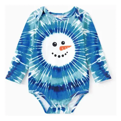 Christmas tops Family Matching Blue Tie-Dye Snowman Long Sleeves Sweatshirt/Romper