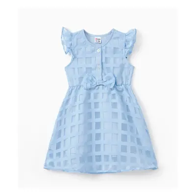 Family Matching Sets Blue Vacation Mode Tee or Tiered Checkered Organza Mesh Halter Dress