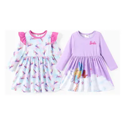 Barbie Toddler Girl 2-pack Logo Pattern Tie-dye Flutter-sleeve Dresses