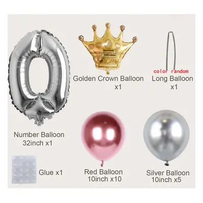 19-pack Numbers Crown Aluminum Foil Balloon and Latex Balloon Set Birthday Party Wedding Column 