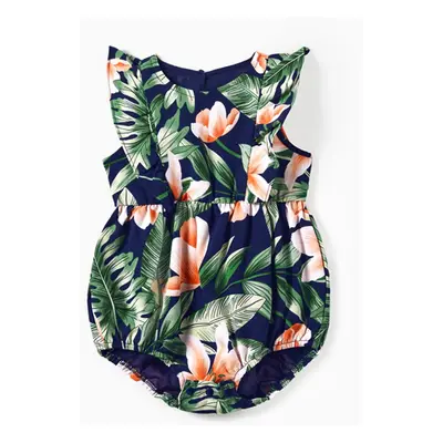 Family Matching Tropical Plant and Flower Print Vacation Outfits