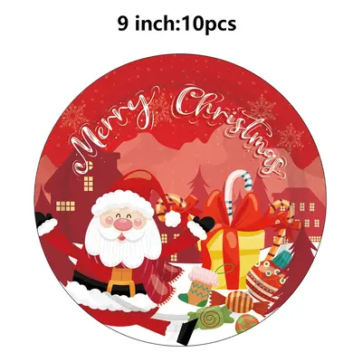 Combo Red Cartoon Santa Claus Themed Holiday Party Decoration Set: Paper Plates, Cups, Tableclot