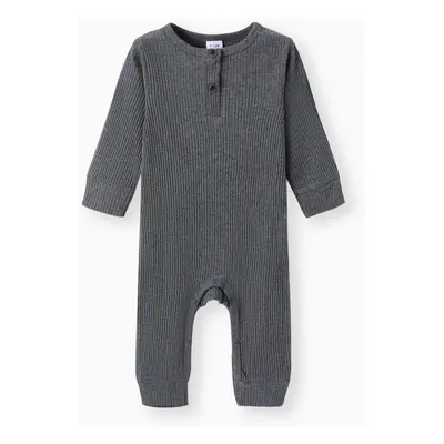 Baby Boy Cotton Ribbed Button Up Jumpsuit