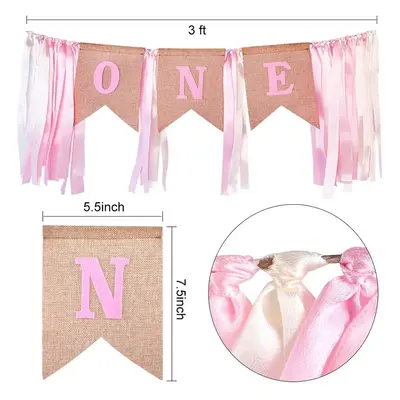 Baby Girl 1st Birthday Party Crown and Decoration Prop in Pink: Crown, Happy Birthday Banner, an