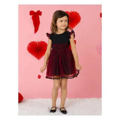 Valentine's Day Polka Dot Mesh Flutter-sleeve Dress