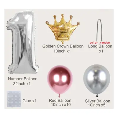 19-pack Numbers Crown Aluminum Foil Balloon and Latex Balloon Set Birthday Party Wedding Column 