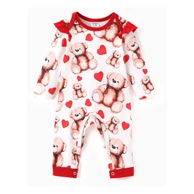 Valentine's Day Baby Girl Sweet Bear and Polka Dot Print Jumpsuit