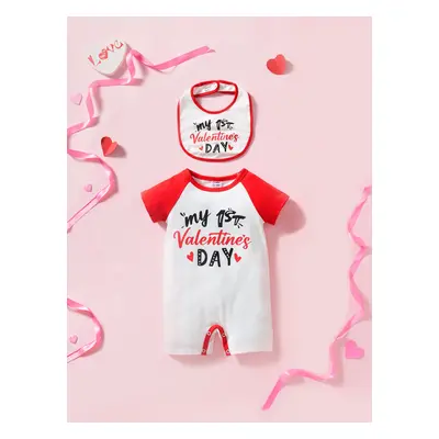 Baby Boy/Girl Valentine's Day 2pcs Letter Print Romper and bib Set