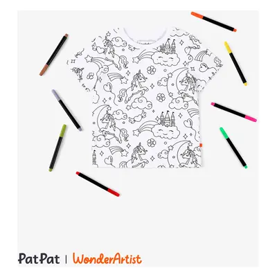 WonderArtist Toddler/Kid Coloring T-Shirt with 10-Pack Textile Markers Set