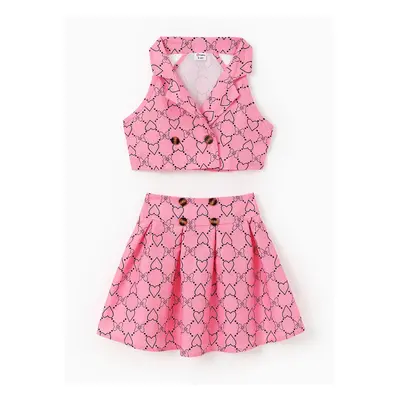 2pcs Kid Girl Valentine's Day Lapel Skirt and Pants Set