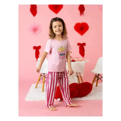 Valentine's Day Family Pajamas Short-sleeve Popcorn Print Striped Matching Set