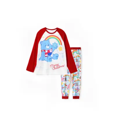 Care Bear Family matching Christmas Rainbow Print Colorblock Long-sleeve Pajamas Set(Flame Resis