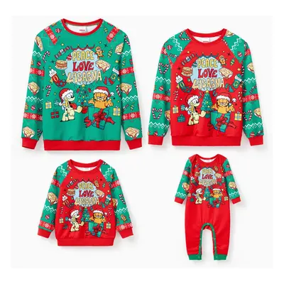 Garfield Family matching 1pc Christmas Food Pattern Colorblock Long-sleeve Sweatshirt/Jumpsuit