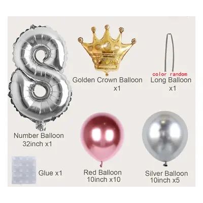 19-pack Numbers Crown Aluminum Foil Balloon and Latex Balloon Set Birthday Party Wedding Column 