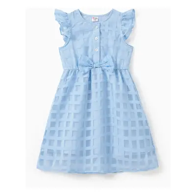 Family Matching Sets Blue Vacation Mode Tee or Tiered Checkered Organza Mesh Halter Dress