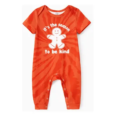 Christmas Family Matching Orange Tie-Dye Gingerbread Man Slogan Graphic Tops