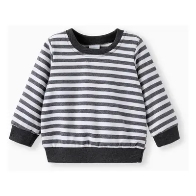 Baby Boy/Girl Solid/Striped Crewneck Long-sleeve Pullover Sweatshirt