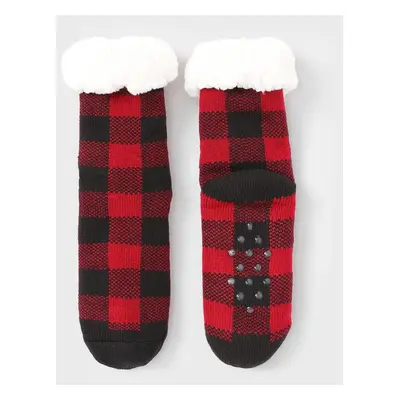 Christmas Socks Family Matching Red&Black Plaid Check Pattern Anti-Slip Floor Socks