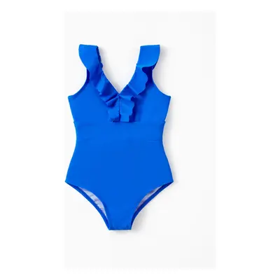 Family Matching Blue Ruffle One-piece Swimsuit or Swim Trunks