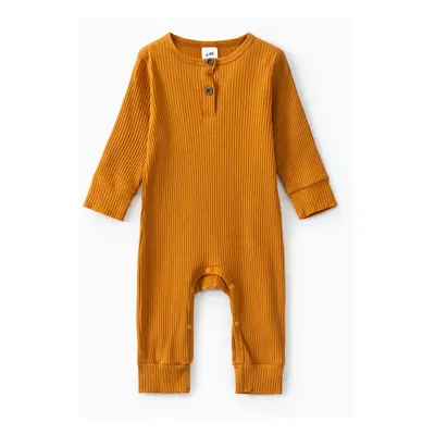 Baby Boy/Girl Cotton Ribbed Button Up Jumpsuit