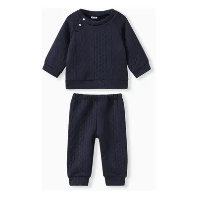 Baby Boy/Girl Clothes 2pcs Solid Knitted Sweatshirt and Pants Set