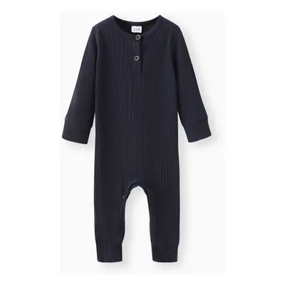 Baby Boy/Girl Cotton Ribbed Button Up Jumpsuit