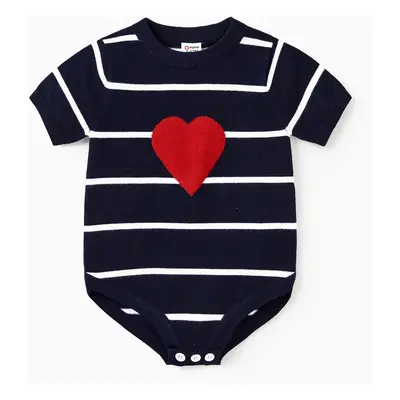 Valentine's Day Heart Print Striped Short Sleeve Family Matching Tops