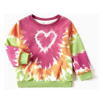 Mommy and Me Matching Heart Print Tie-dye Sweatshirt for Valentine's Day