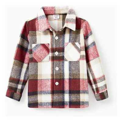 Family Matching Solid Ribbed Spliced Plaid Belted Dresses and Long-sleeve Button Up Shirts Sets