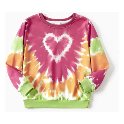 Mommy and Me Matching Heart Print Tie-dye Sweatshirt for Valentine's Day