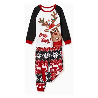 Sibling Matching Christmas Pajamas Reindeer Pattern Raglan Sleeves