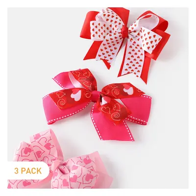 3-pack Heart Print Bow Decor Hair Clips for Girls (Random Printing Position)