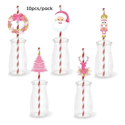 Pink Themed Christmas Cake, Straw, and Vase Place Cards