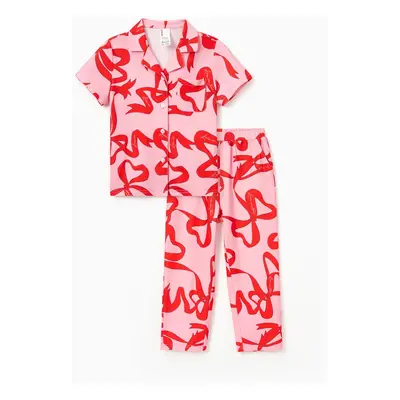 Valentine's Day Mommy and Me Heart-Shaped Pink Pajamas Set