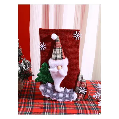 Checkered Christmas Stocking - Decorative Gift Bag for Children with Santa Claus Design, Ideal f