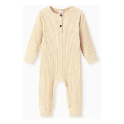 Baby Boy/Girl Cotton Ribbed Button Up Jumpsuit