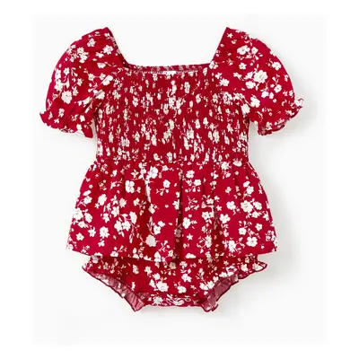 Valentine's Day Family Matching Red Sets Floral Polo Short-sleeve Top or Off Shoulder Split Hem 