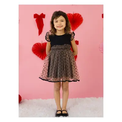 Valentine's Day Polka Dot Mesh Flutter-sleeve Dress