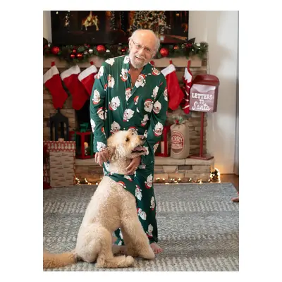 Christmas Family Matching Dark Green Allover Santa Pattern Lapel Pajamas Sets with Drawstring an