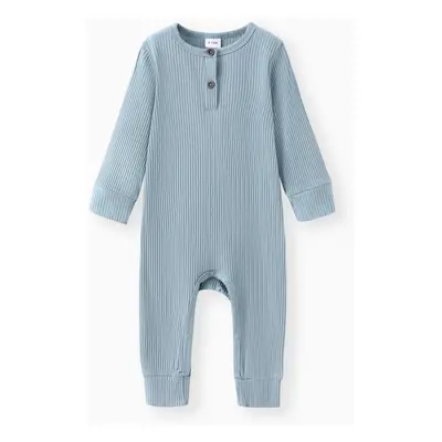 Baby Boy Cotton Ribbed Button Up Jumpsuit