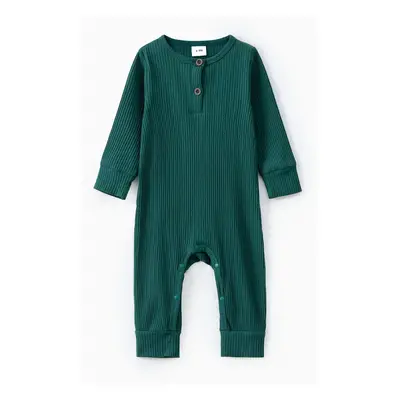 Baby Boy Cotton Ribbed Button Up Jumpsuit