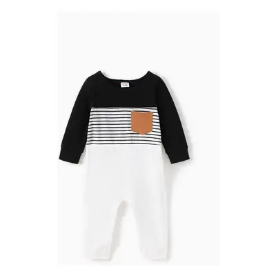 Baby Boy/Girl 95% Cotton Long-sleeve Striped Colorblock Jumpsuit