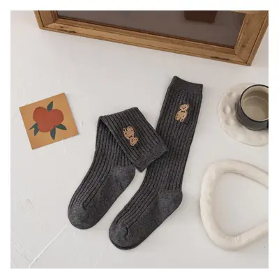 Toddler/Kids Girl Over-the-Knee Socks Featuring Cute Bear Embroidery