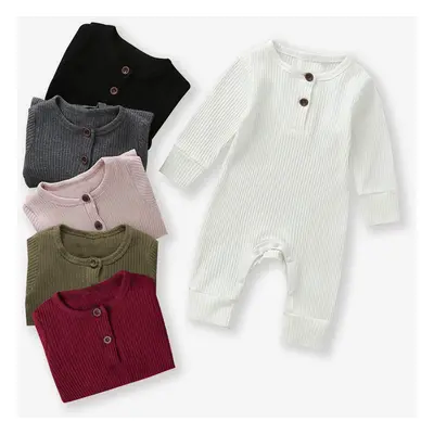 Baby Boy/Girl Cotton Ribbed Button Up Jumpsuit