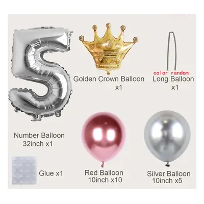 19-pack Numbers Crown Aluminum Foil Balloon and Latex Balloon Set Birthday Party Wedding Column 