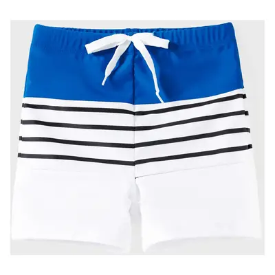 Matching Family Swimsuit Colorblock Drawstring Swim Trunks or Striped Blue Spliced Tankini with 