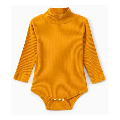 Baby Boy/Girl 95% Cotton Ribbed Turtleneck Long-sleeve Romper