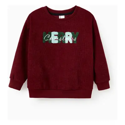 Christmas Sweatshirt Matching Family 3D Fluff Merry Christmas Green&Red Long Sleeves Ribbed Tops