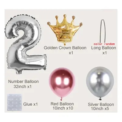 19-pack Numbers Crown Aluminum Foil Balloon and Latex Balloon Set Birthday Party Wedding Column 