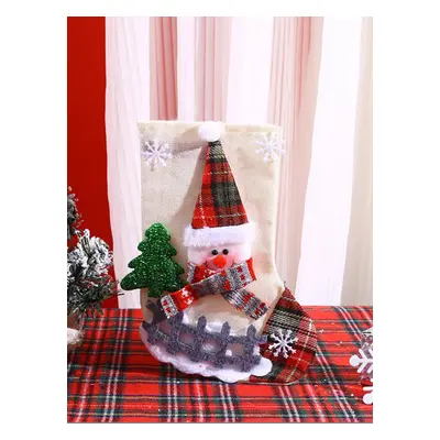 Checkered Christmas Stocking - Decorative Gift Bag for Children with Santa Claus Design, Ideal f